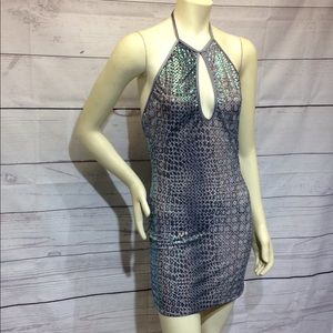 Delicate Illusions Gray Snakeskin Print Mini Dress